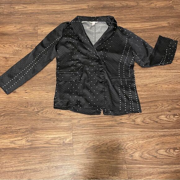 Victoria's Secret Satin Jacquard Bed & Evening Black White Polka Dot Blazer Med - Picture 7 of 13